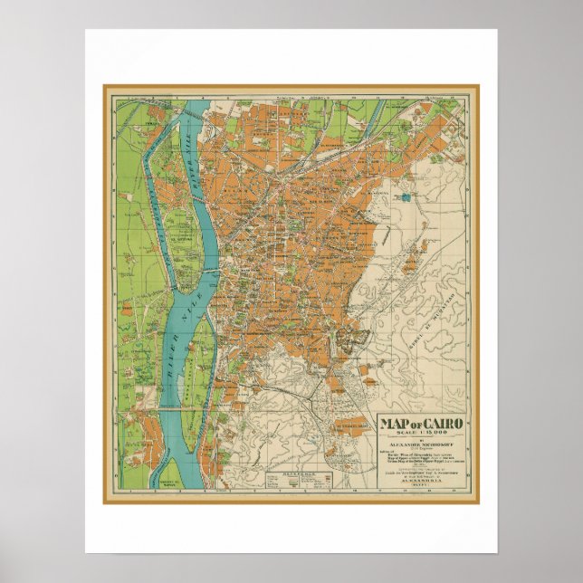 Póster Mapa do Cairo Egito - circa. 1933 (Frente)