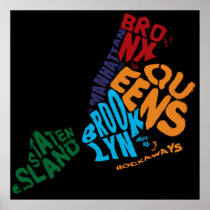 Póster Mapa do Calligram de Boroughs Nova Iorque 5