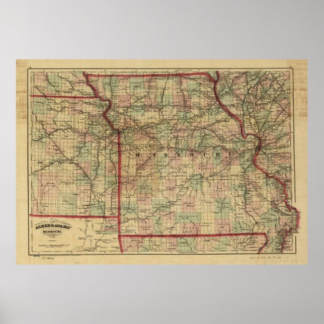 Póster Mapa do Caminho de Ferro do Missouri (1872) (Frente)
