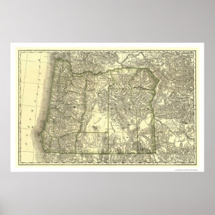Póster Mapa do Caminho de Ferro do Oregon 1876