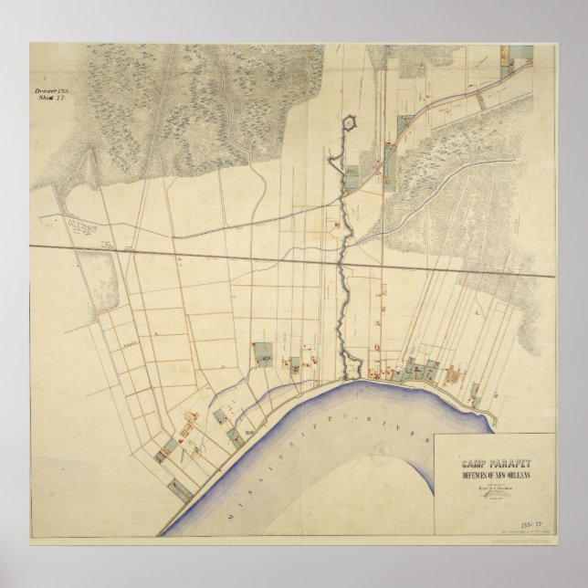 Póster Mapa do Campo da Louisiana 1863-64 (Frente)