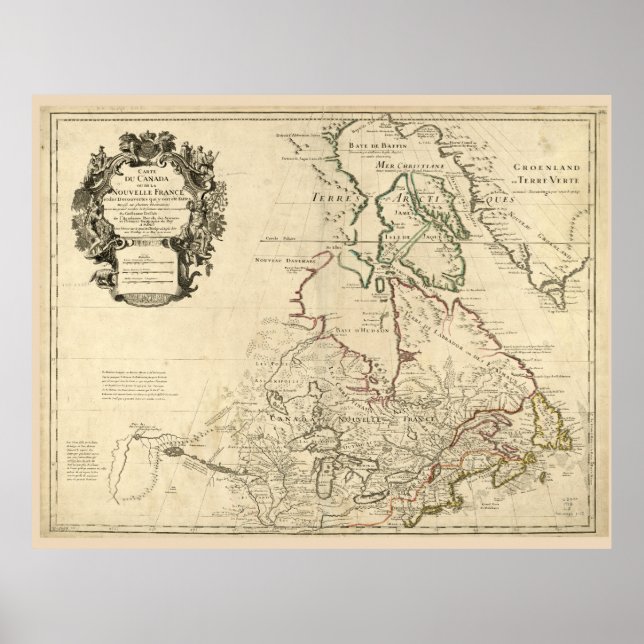 Poster Mapa do Canadá (cerca de 1718) (Frente)