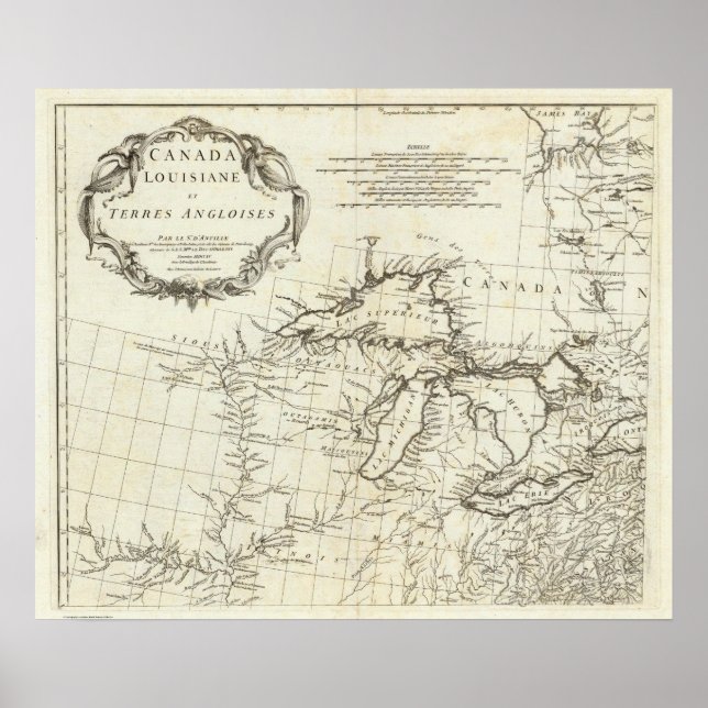 Poster Mapa do Canadá com aldeias nativas americanas (Frente)