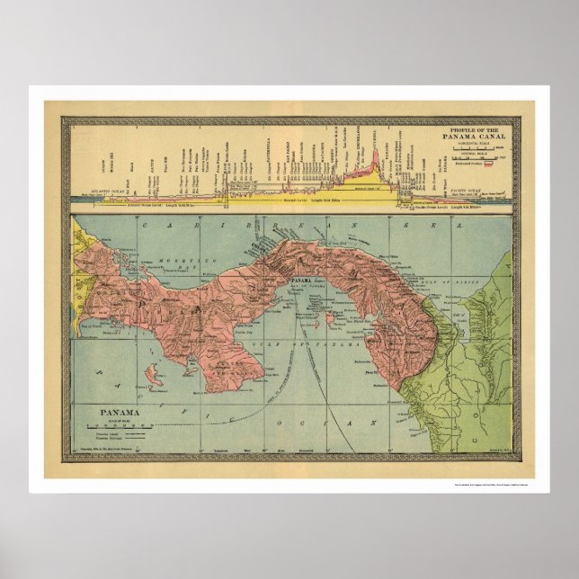 Póster Mapa do Canal do Panamá - 1904 (Frente)