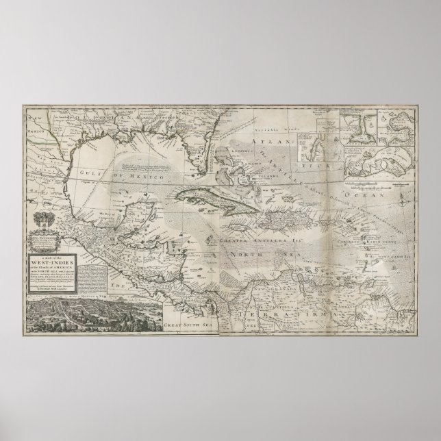 Poster Mapa do Caribe | 1715 (Frente)