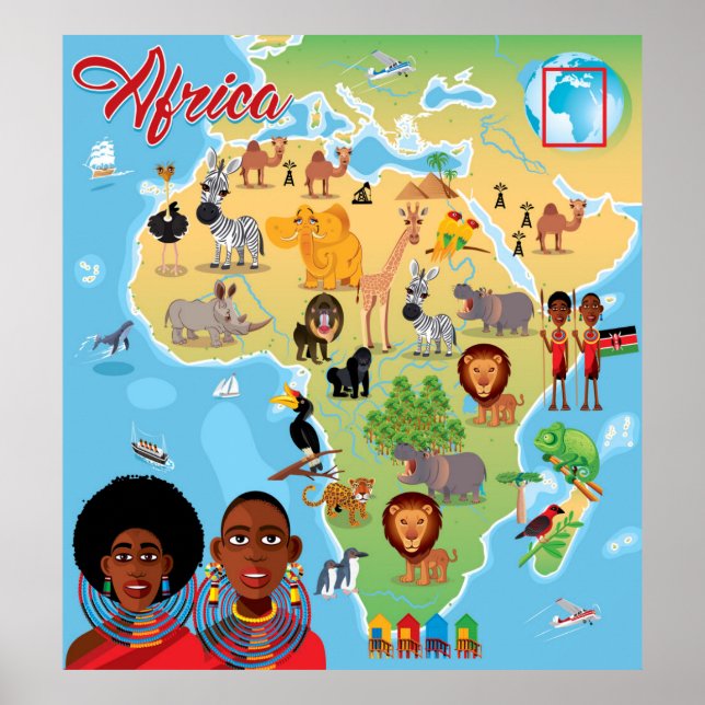 Poster Mapa do Cartoon Africano (Frente)