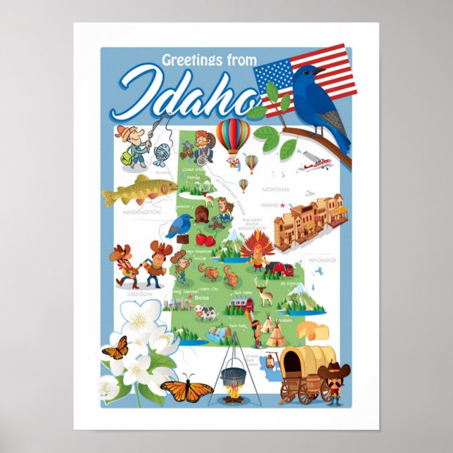 Poster Mapa do Cartoon Idaho (Frente)