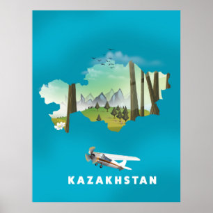 Poster Mapa do Cazaquistão