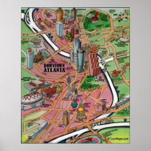 Póster Mapa do centro dos desenhos animados de Atlanta