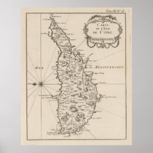 Poster Mapa do Chipre Vintage (1764)