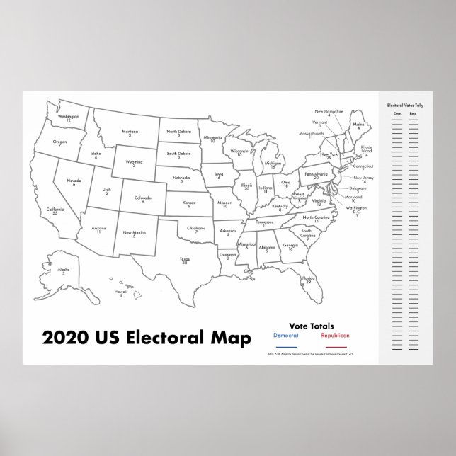 Poster Mapa do Colégio Eleitoral dos Estados Unidos (Frente)