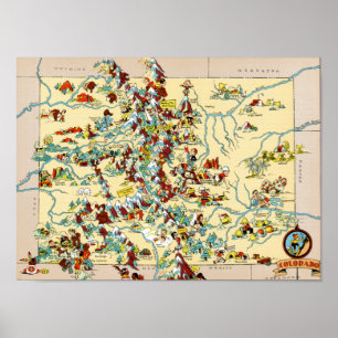 Póster Mapa do Colorado Vintage