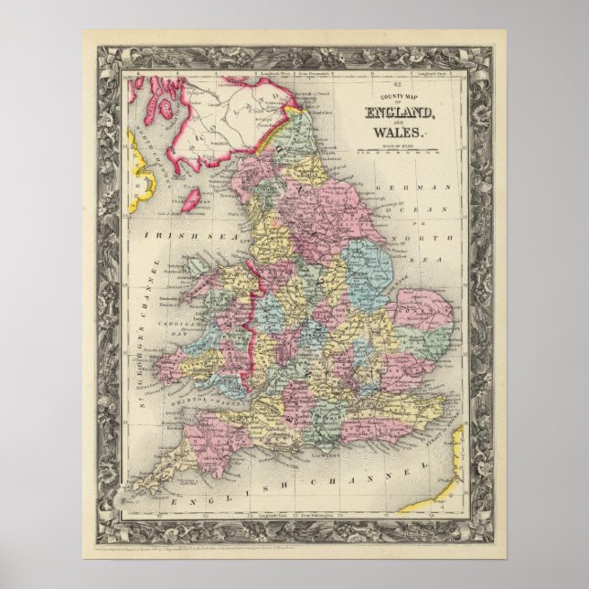 Póster Mapa Do Condado Da Inglaterra E Do País De Gales (Frente)