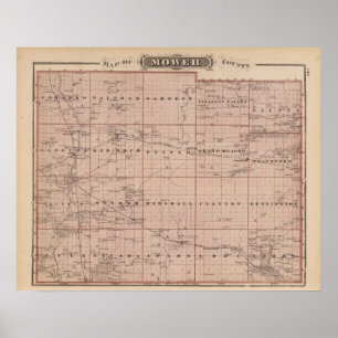 Póster Mapa do condado da segadeira, Minnesota