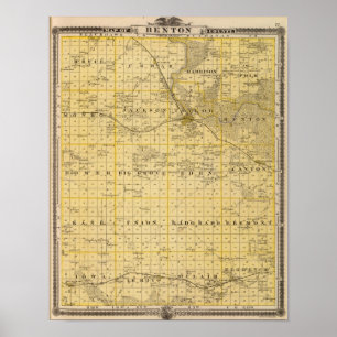 Póster Mapa do Condado de Benton, estado de Iowa