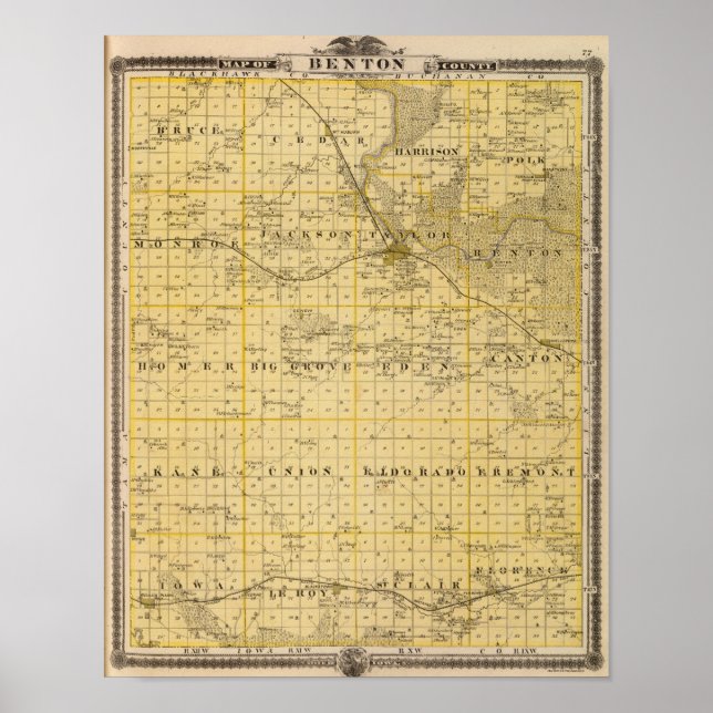 Póster Mapa do Condado de Benton, Estado de Iowa (Frente)
