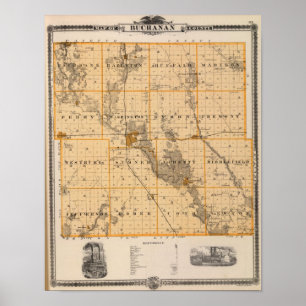 Póster Mapa do Condado de Buchanan, estado de Iowa