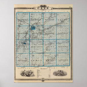 Póster Mapa do Condado de Cass, Estado de Iowa