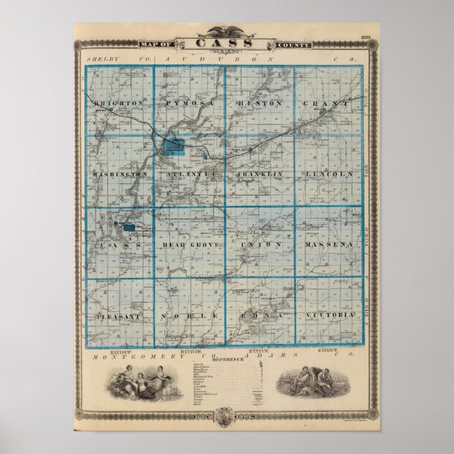 Póster Mapa do Condado de Cass, Estado de Iowa (Frente)