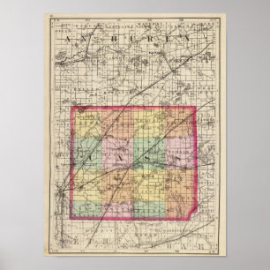 Póster Mapa do Condado de Cass, Michigan