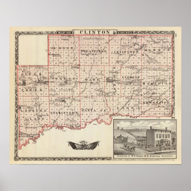 Póster Mapa do Condado de Clinton (Frente)