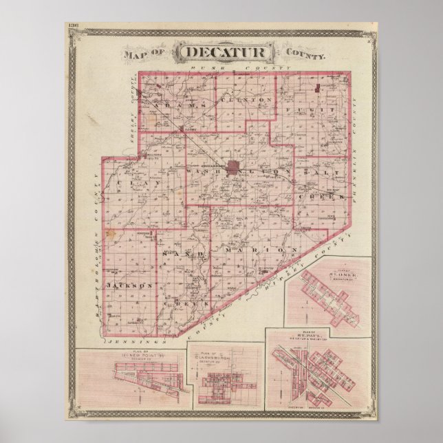 Poster Mapa do Condado de Decatur com Omer de Ruas (Frente)