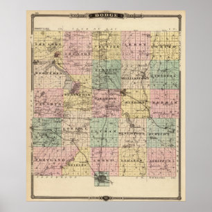 Póster Mapa do Condado de Dodge, estado de Wisconsin
