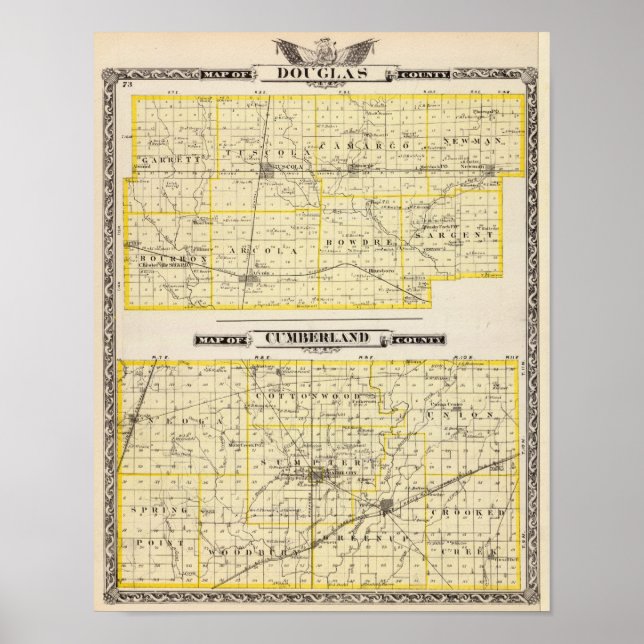 Póster Mapa do Condado de Douglas do Condado de Cumberlan (Frente)