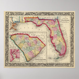 Póster Mapa do condado de Florida