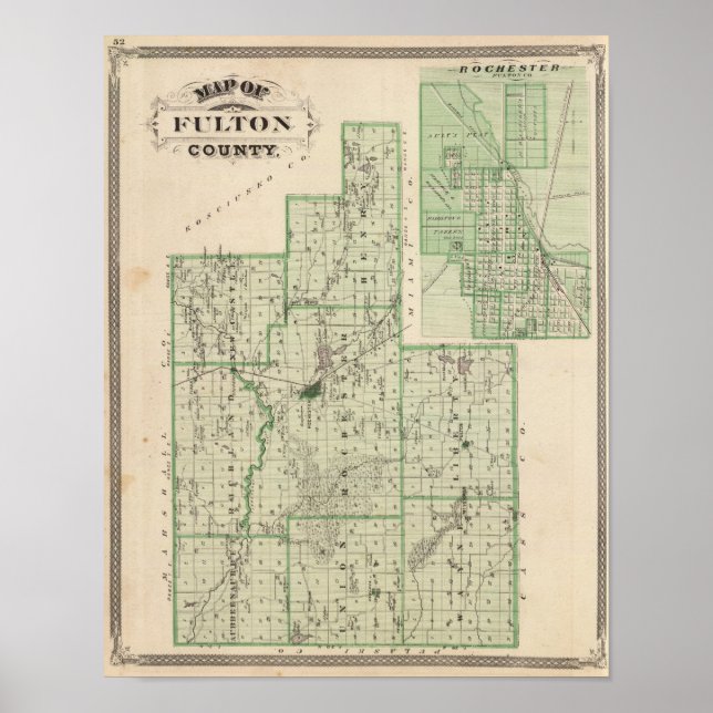 Póster Mapa do Condado de Fulton com Rochester, Fulton Co (Frente)