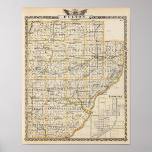 Póster Mapa do Condado de Fulton e de Lewistown