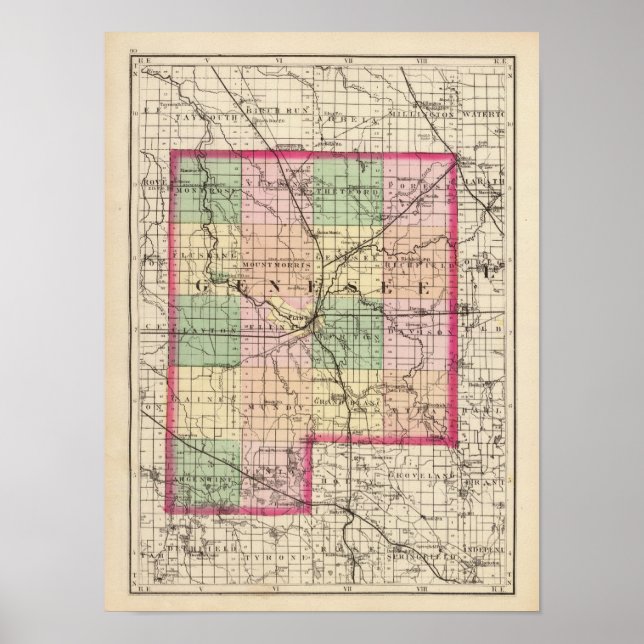 Póster Mapa do Condado de Genesee, Michigan (Frente)