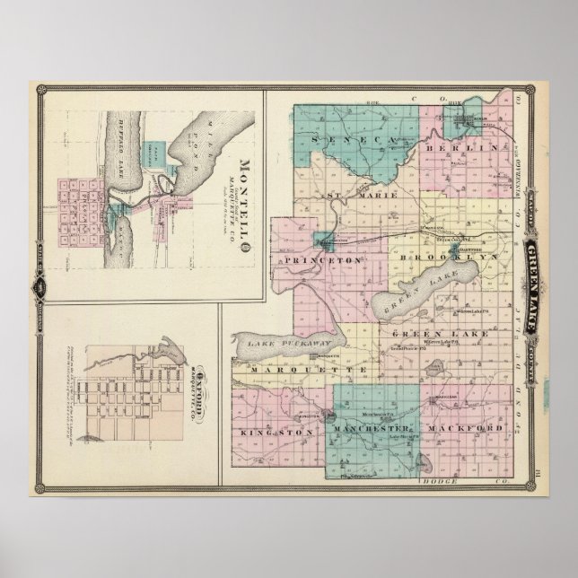 Poster Mapa do Condado de Green Lake, estado de Wisconsin (Frente)
