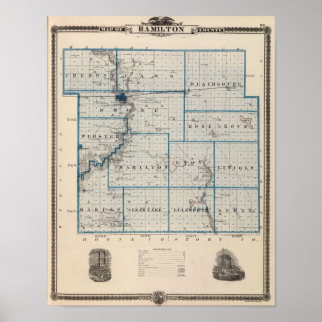 Póster Mapa do Condado de Hamilton, Estado de Iowa (Frente)