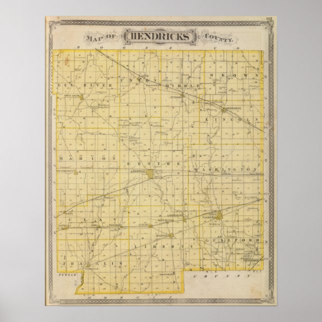 Póster Mapa do condado de Hendricks (Frente)