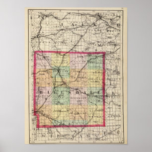 Póster Mapa do Condado de Hillsdale, Michigan