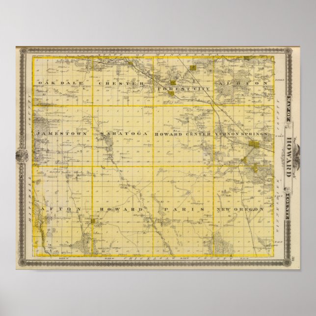 Póster Mapa do Condado de Howard, Estado de Iowa (Frente)