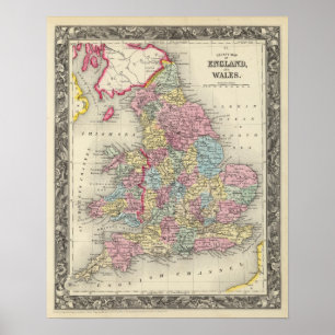 Póster Mapa do condado de Inglaterra, e de Wales