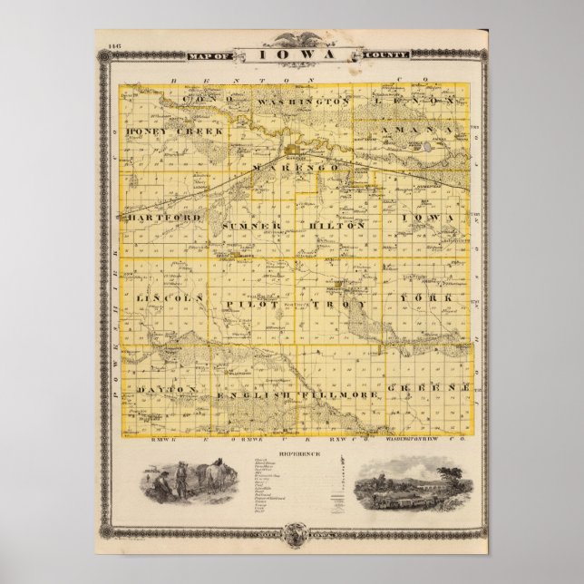 Póster Mapa do Condado de Iowa, Estado de Iowa (Frente)