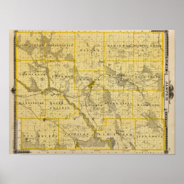 Poster Mapa do Condado de Jasper, Estado de Iowa (Frente)