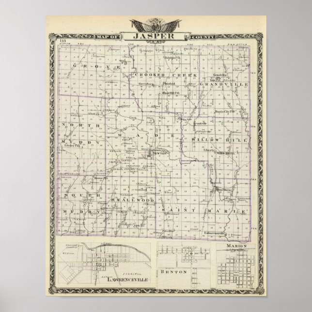 Poster Mapa do condado de Jasper, Lawrenceville (Frente)