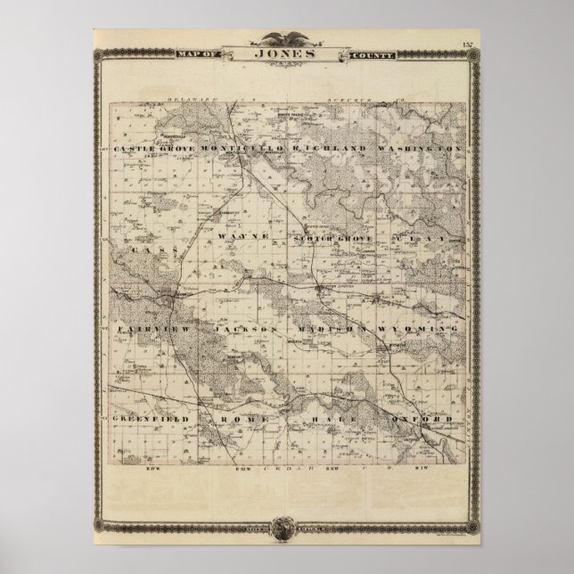 Póster Mapa do Condado de Jones, Estado de Iowa (Frente)