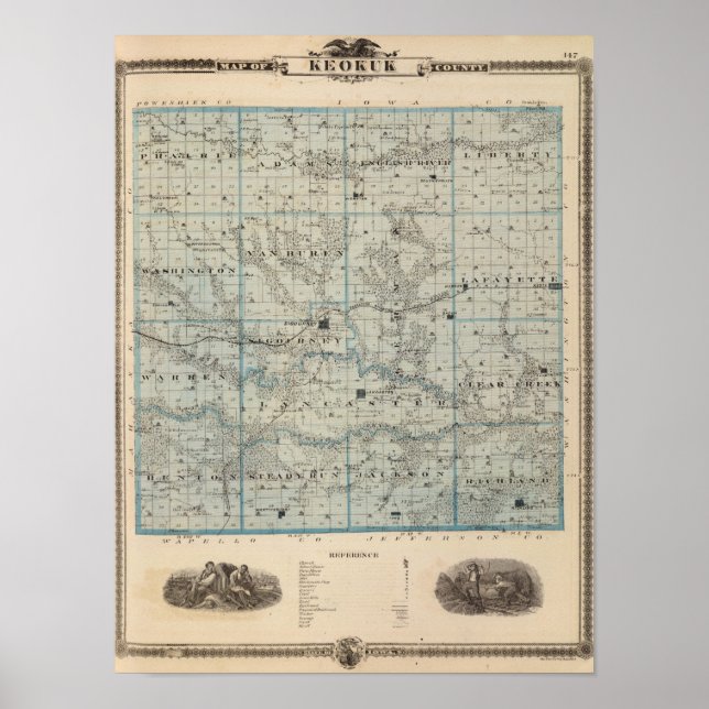 Poster Mapa do Condado de Keokuk, Estado de Iowa (Frente)