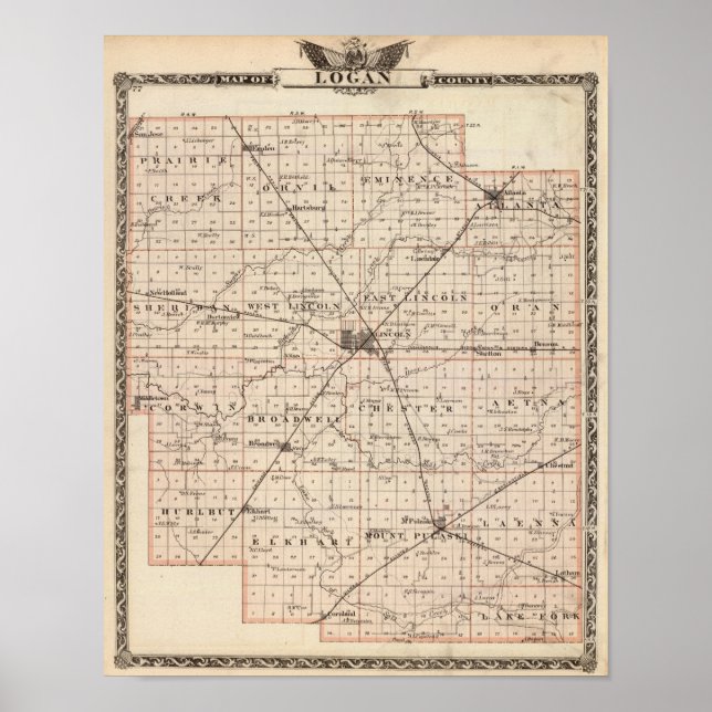 Póster Mapa do Condado de Logan (Frente)