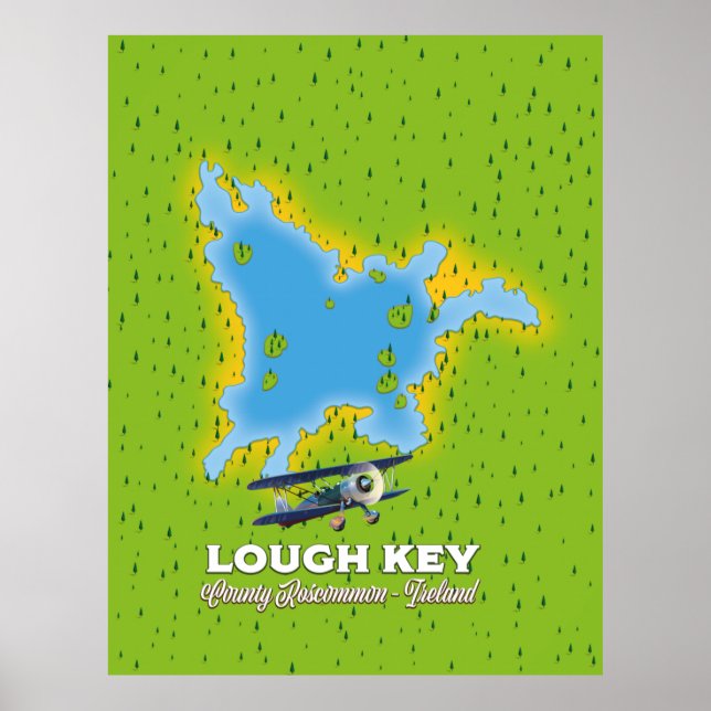 Poster Mapa do Condado de Lough Key Roscommon, Irlanda (Frente)