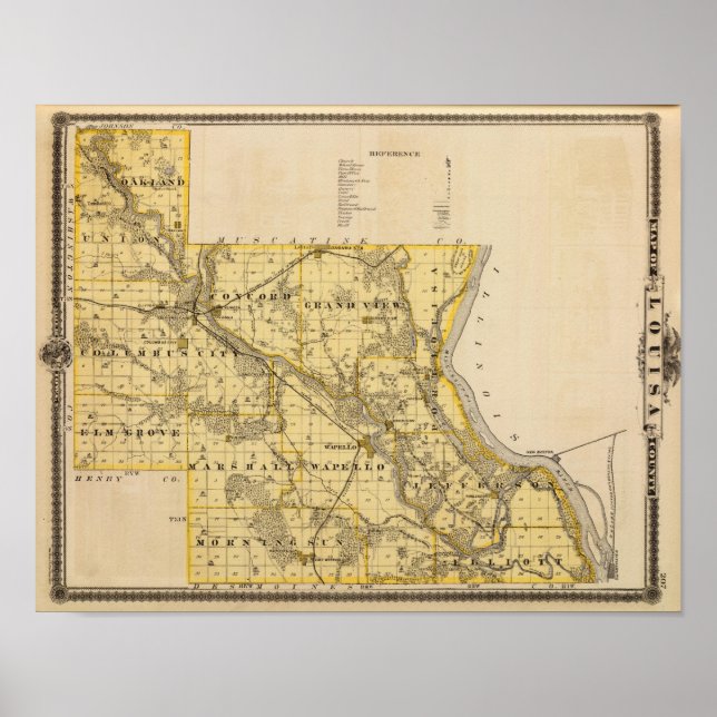 Póster Mapa do Condado de Louisa, Estado de Iowa (Frente)