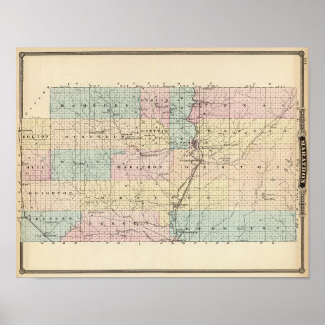 Poster Mapa do Condado de Marathon (Frente)