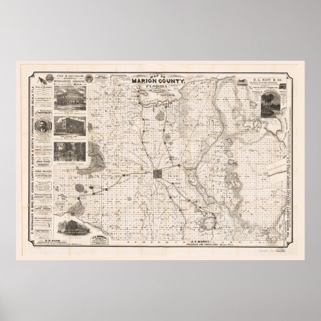 Poster Mapa do Condado de Marion, Flórida (1892) (Frente)