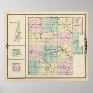 Poster Mapa do Condado de Marquette e Westfield