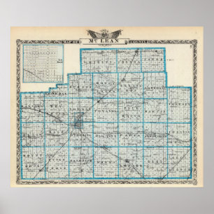 Póster Mapa do Condado de McLean e de Le Roy